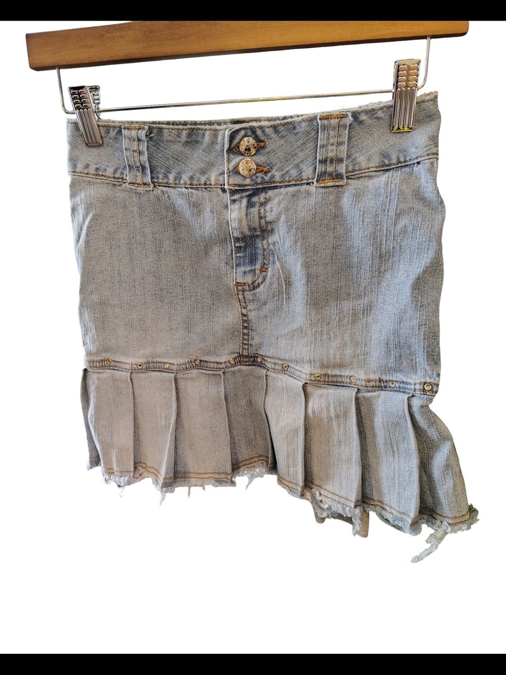 Mudd‎ Light Blue Denim Ruffle-Hem Mini Skirt